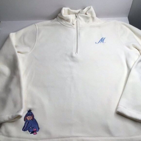 Disney Eeyore Pullover 1/4 Zip Fleece Sweatshirt Pockets Embroidered Large - Picture 1 of 5